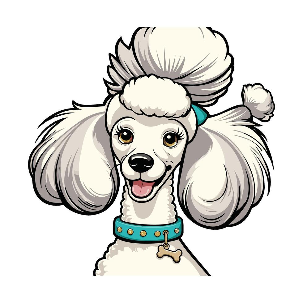 A cartoon poodle dog with a bow on its head vector
