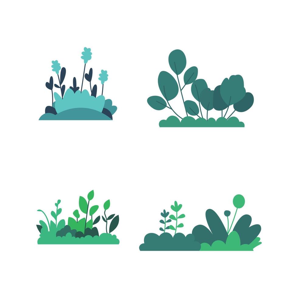 Set of Green Bush Grass Floral Ecology Leaves Nature Plant in the Park vector