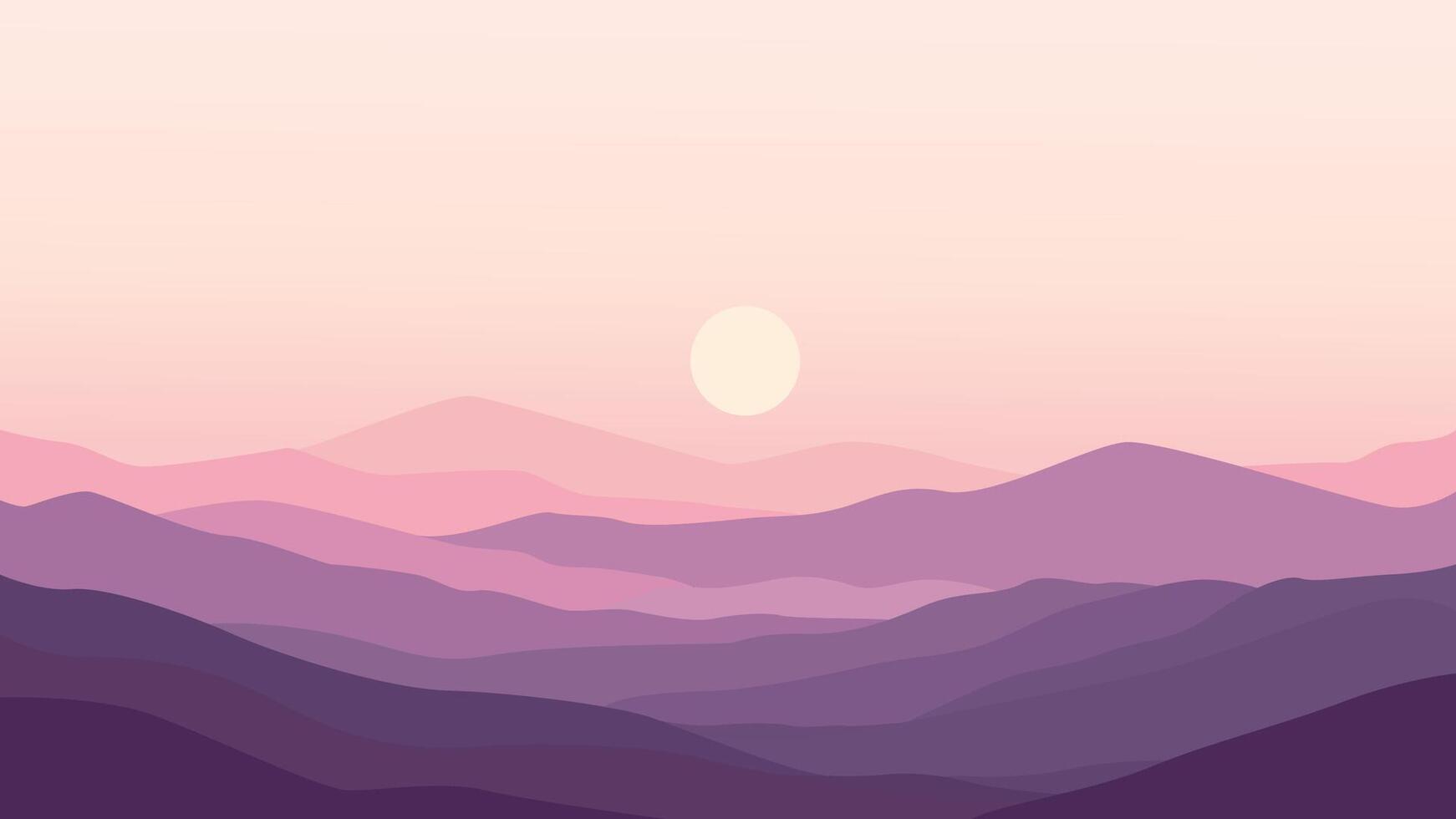 Flat Design Illustration of Mountain Nature Landscape with Sun in Dusk vector