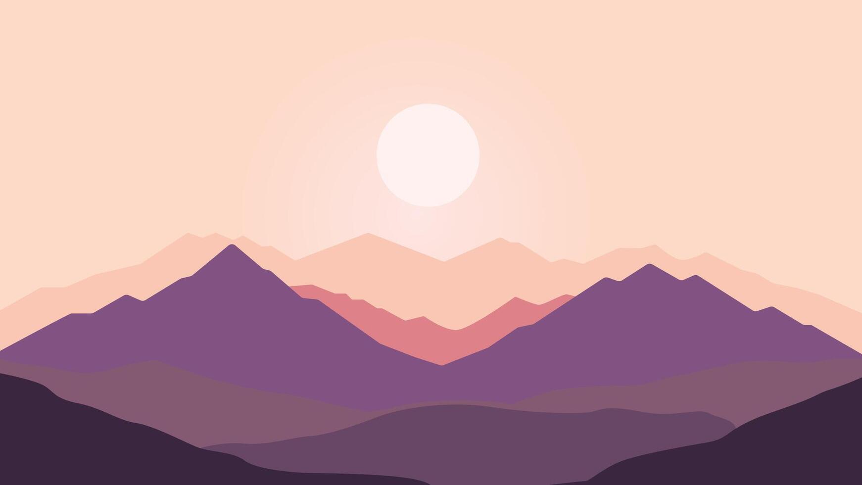 Flat Design Illustration of Mountain Nature View with Sun in the Morning vector