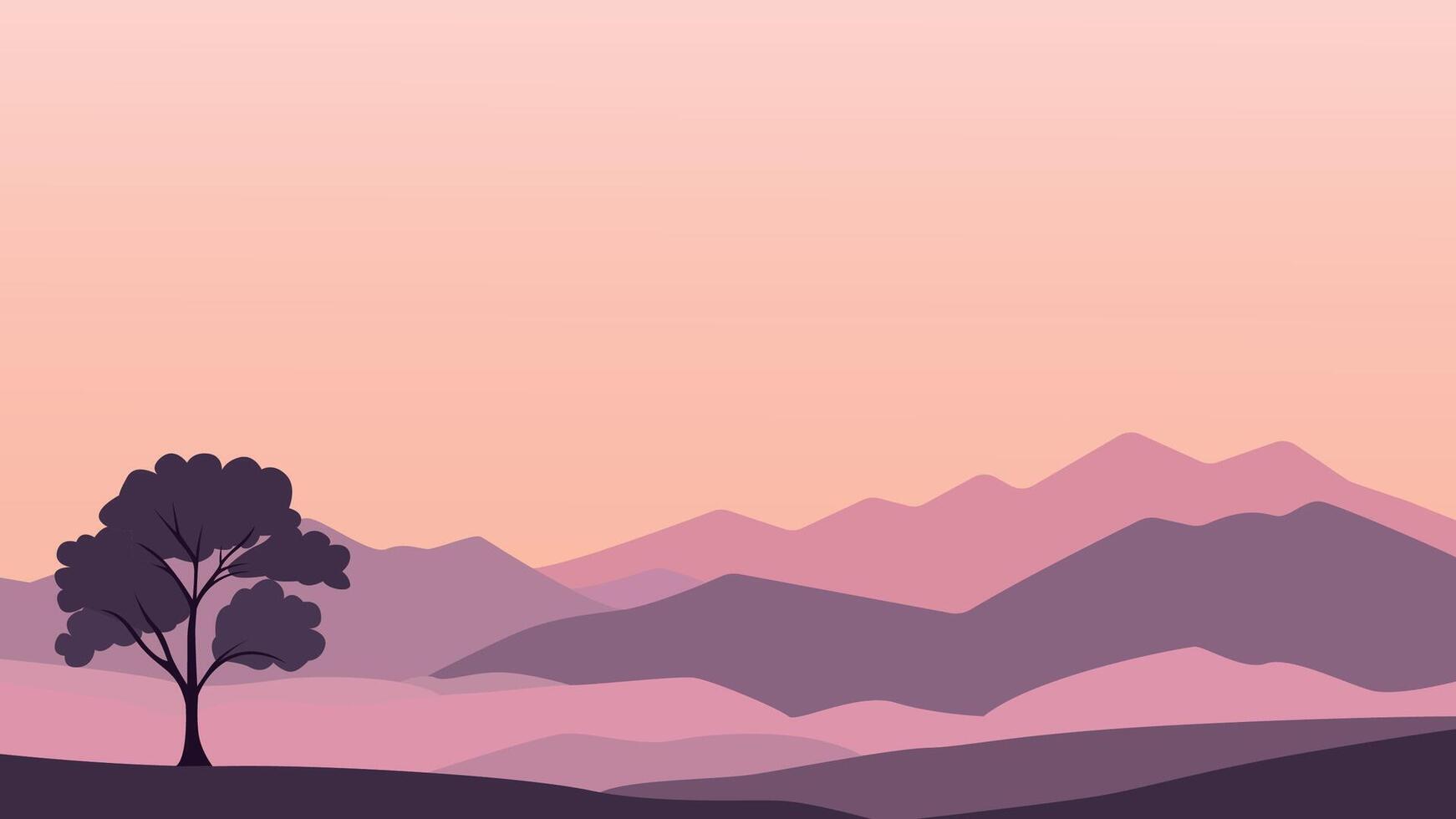 Flat Design Illustration of Mountain Hill Nature Landscape with Tree in the Morning vector