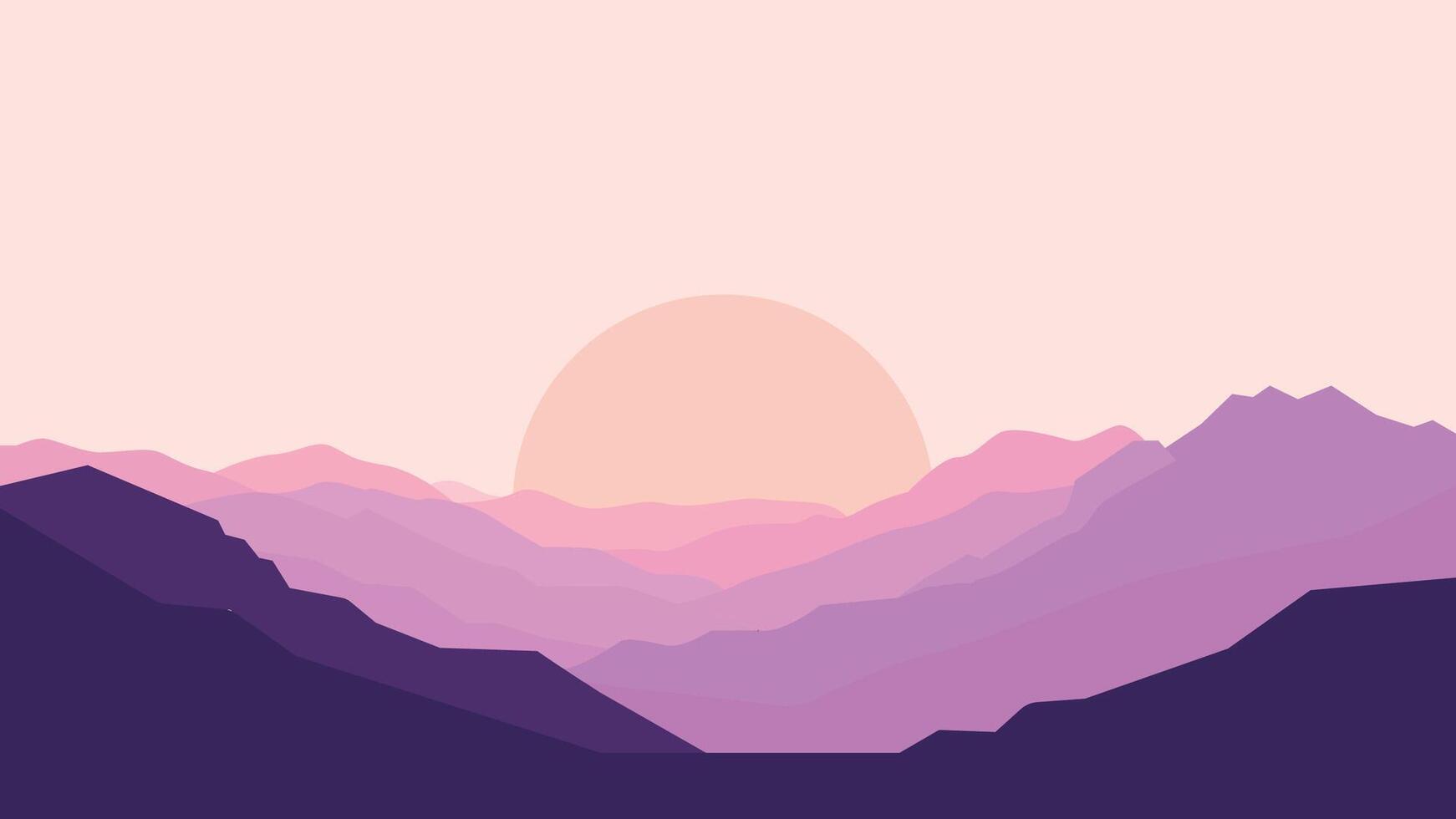 Flat Design Illustration of Mountain Adventure Nature Landscape with Sun in the Morning vector