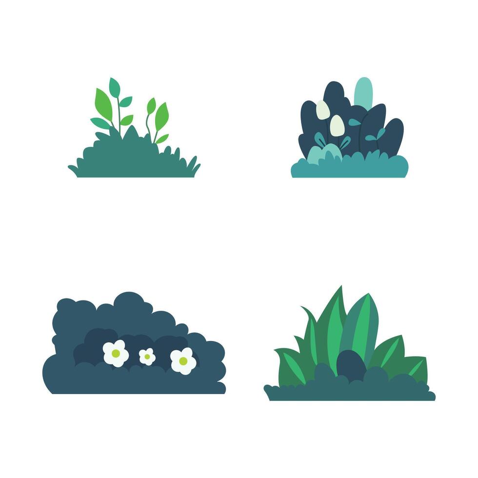 Set of Green Bush Grass Floral Leaves Nature Plant in the Park vector