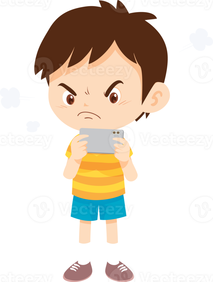 child playing a mobile game with intense focus on a tablet screen png