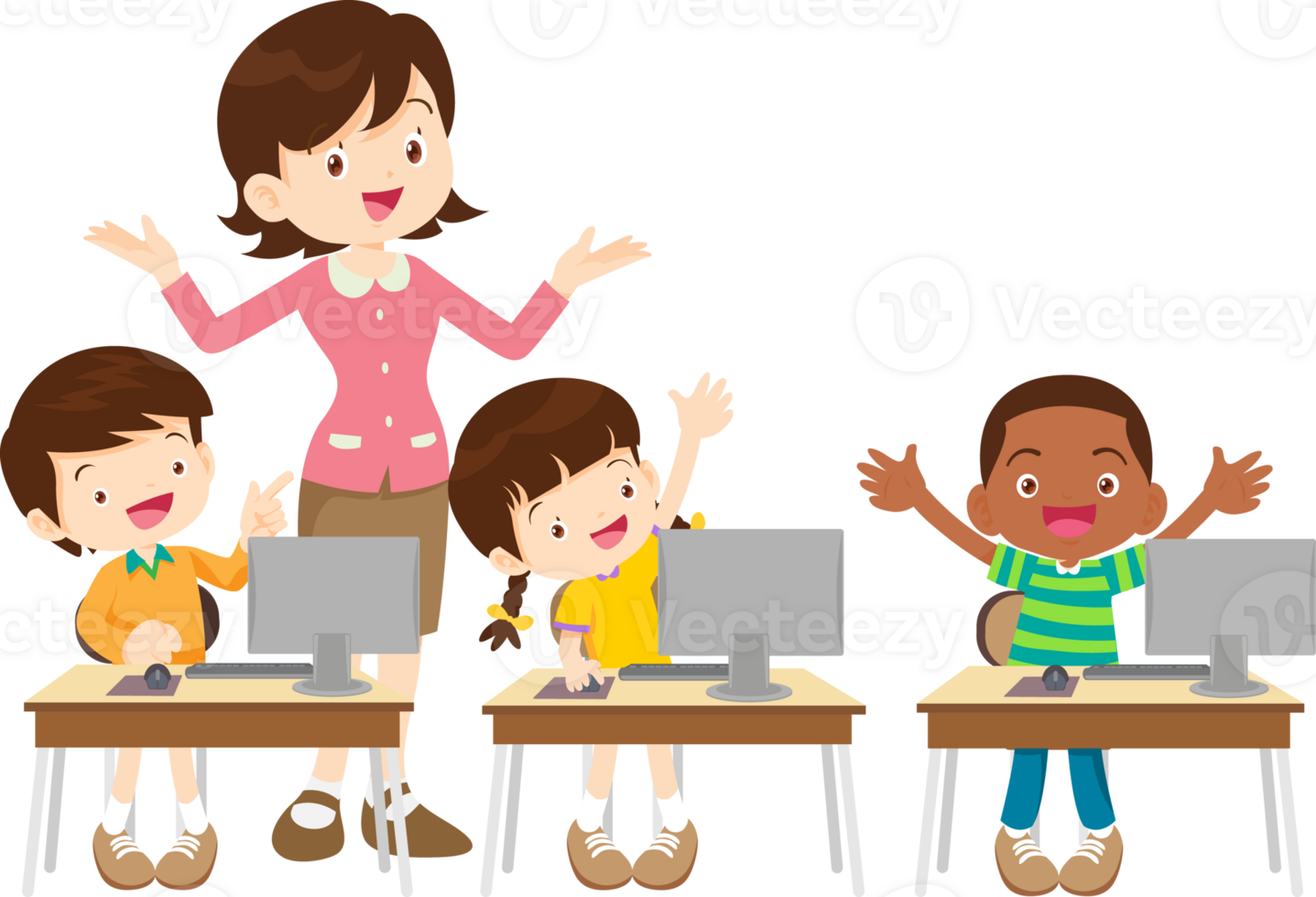 Children focus on their digital tasks with excitement png