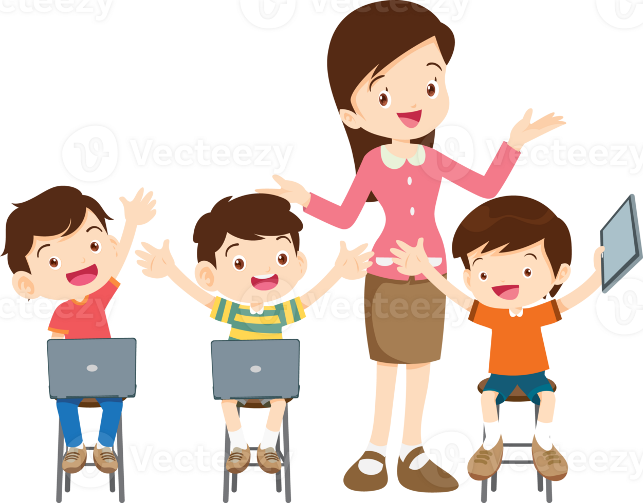 students follow the teacher instructions on their devices png