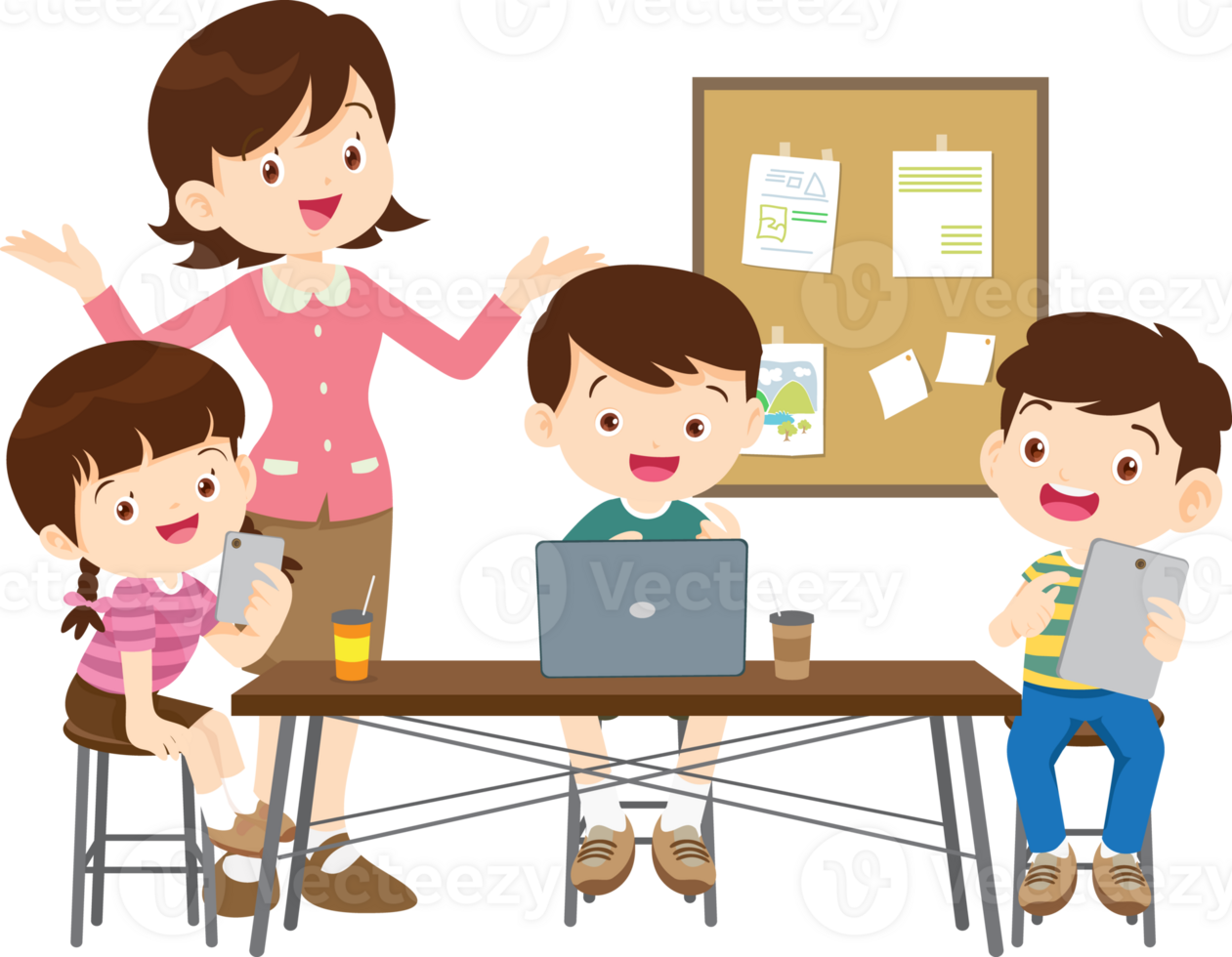 The teacher demonstrates programming to curious students png
