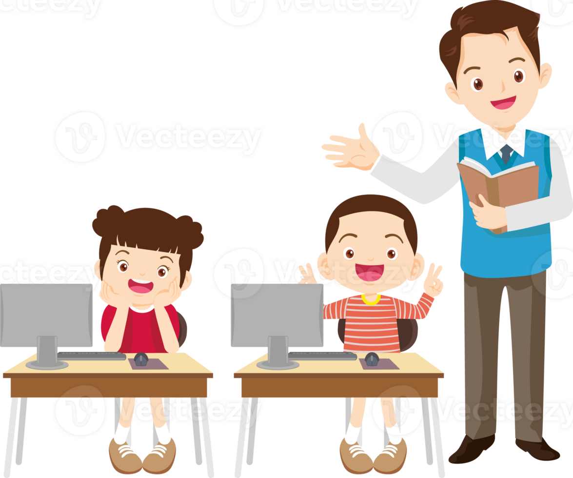The kids smile as they code on their laptops png