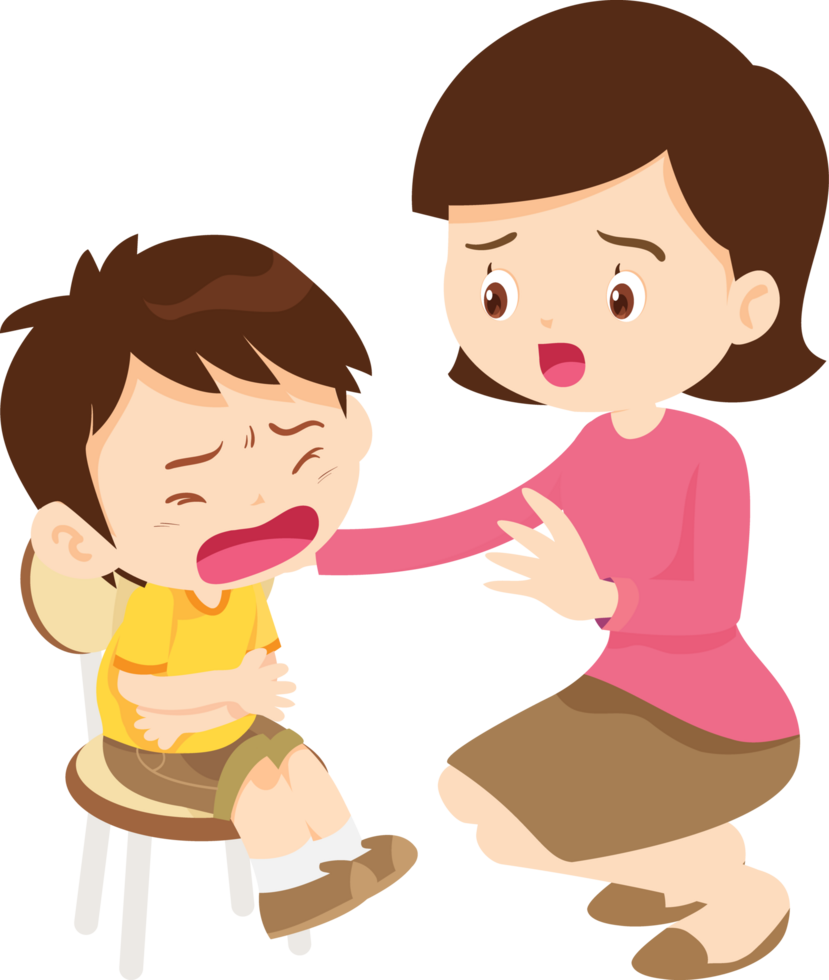 The caring woman kneels beside the sad child to provide comfort png