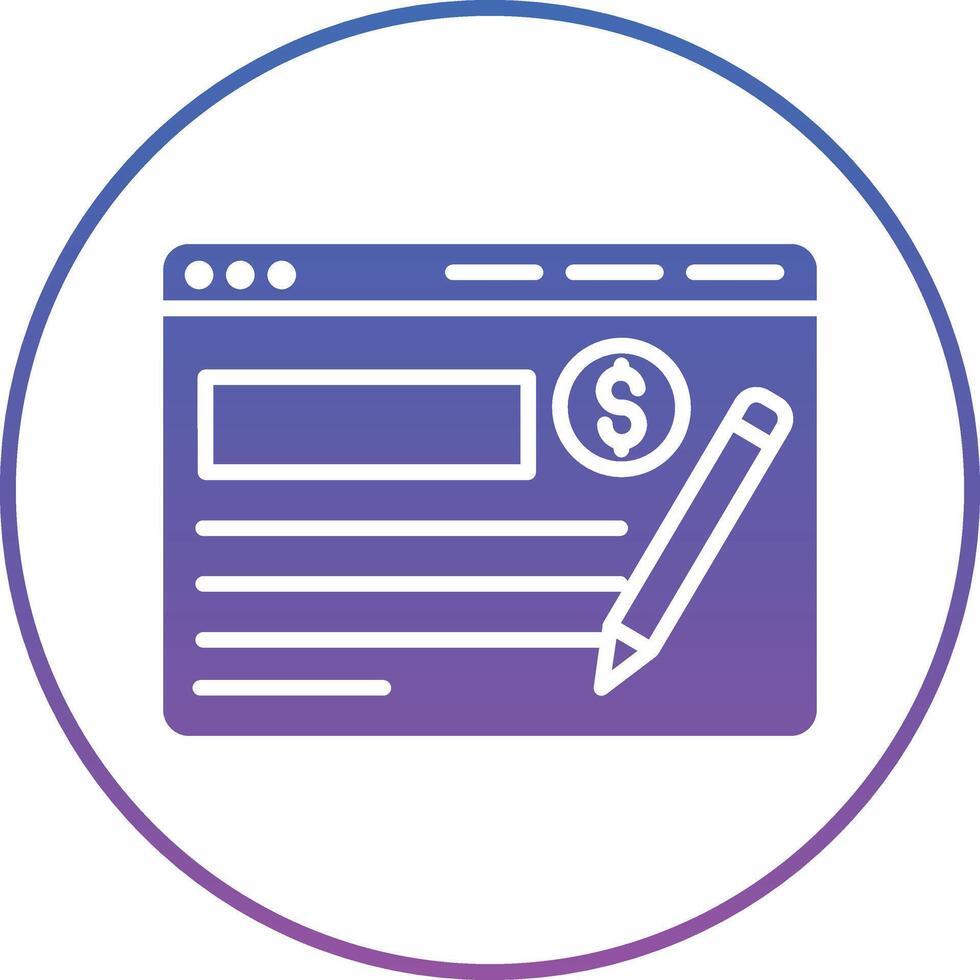 A purple circle with a pen and dollar sign vector