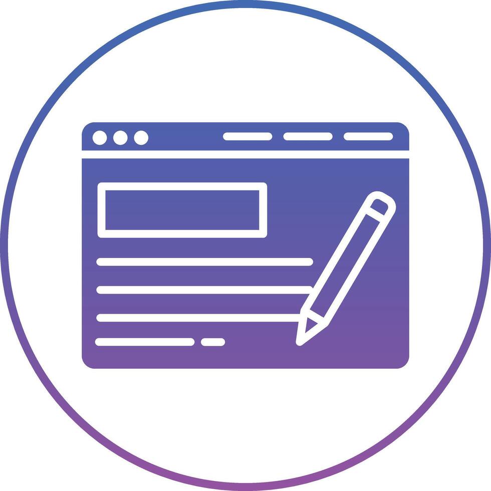 A purple and white icon of a pen and a computer screen vector