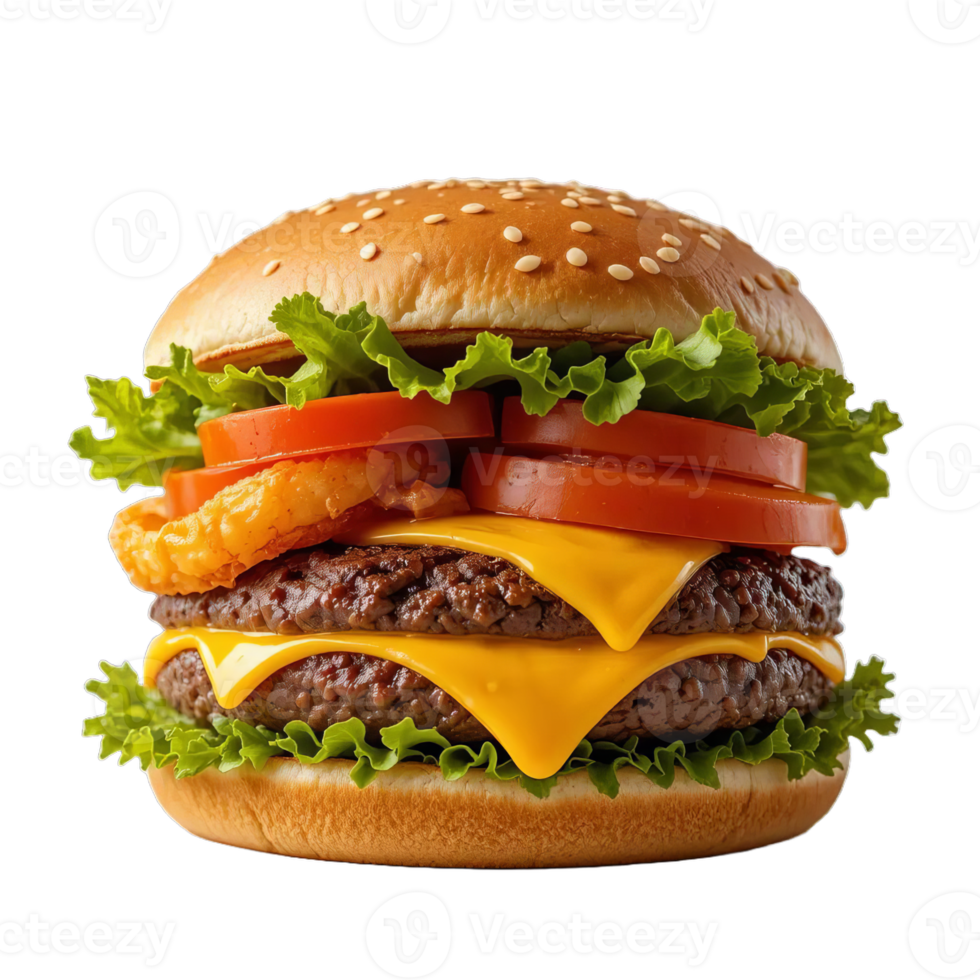 A cheeseburger with lettuce, tomato and cheese png