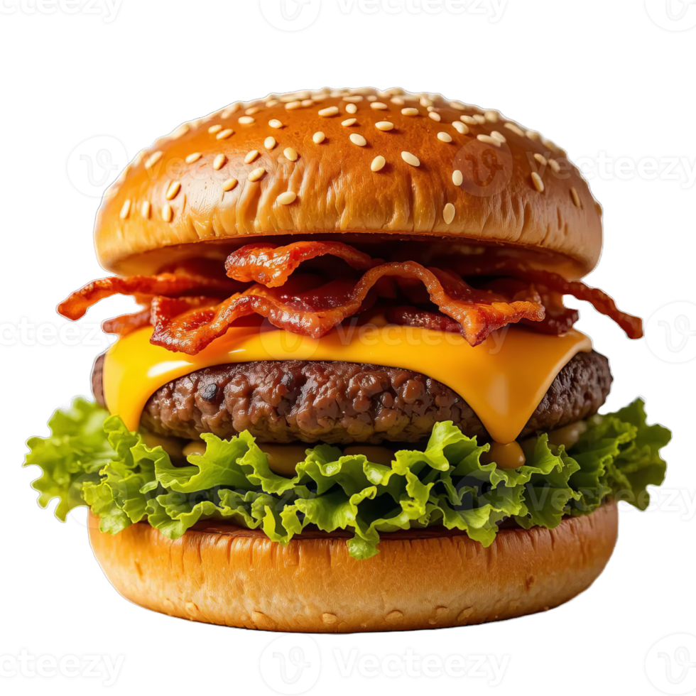 A hamburger with bacon and lettuce png