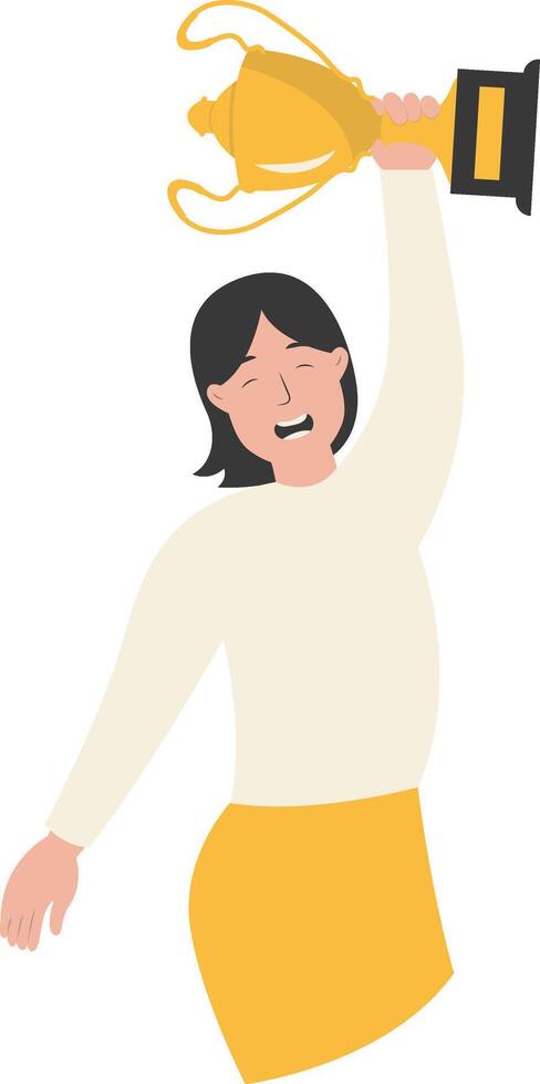 Happy Women Win Trophy in White Clothes vector