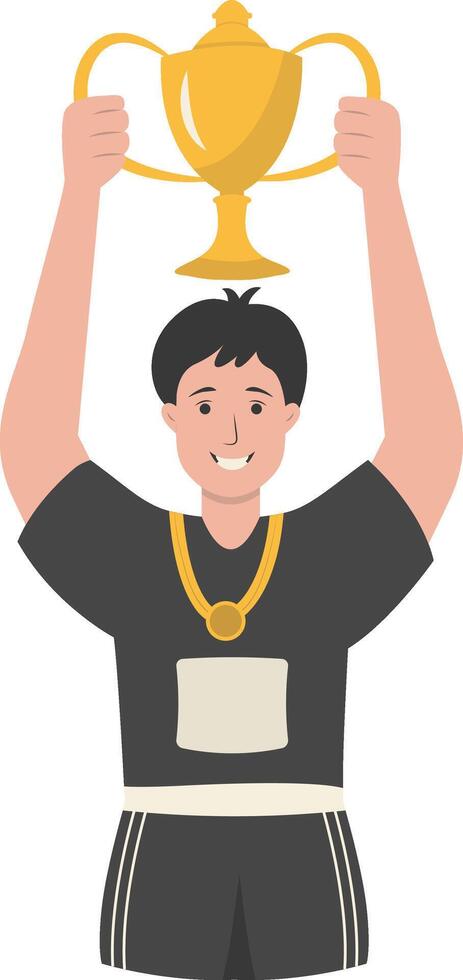 Male Winner Character in Black Clothes vector