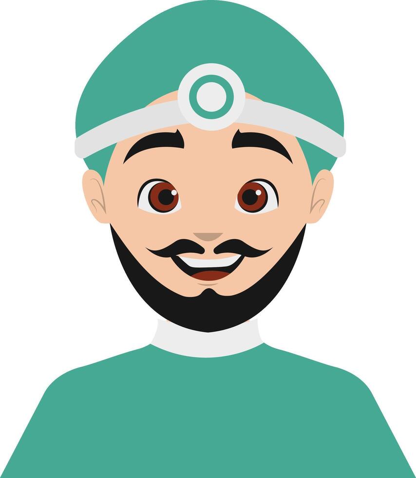 Male Nurse Illustration in Green Uniform and Moustache vector