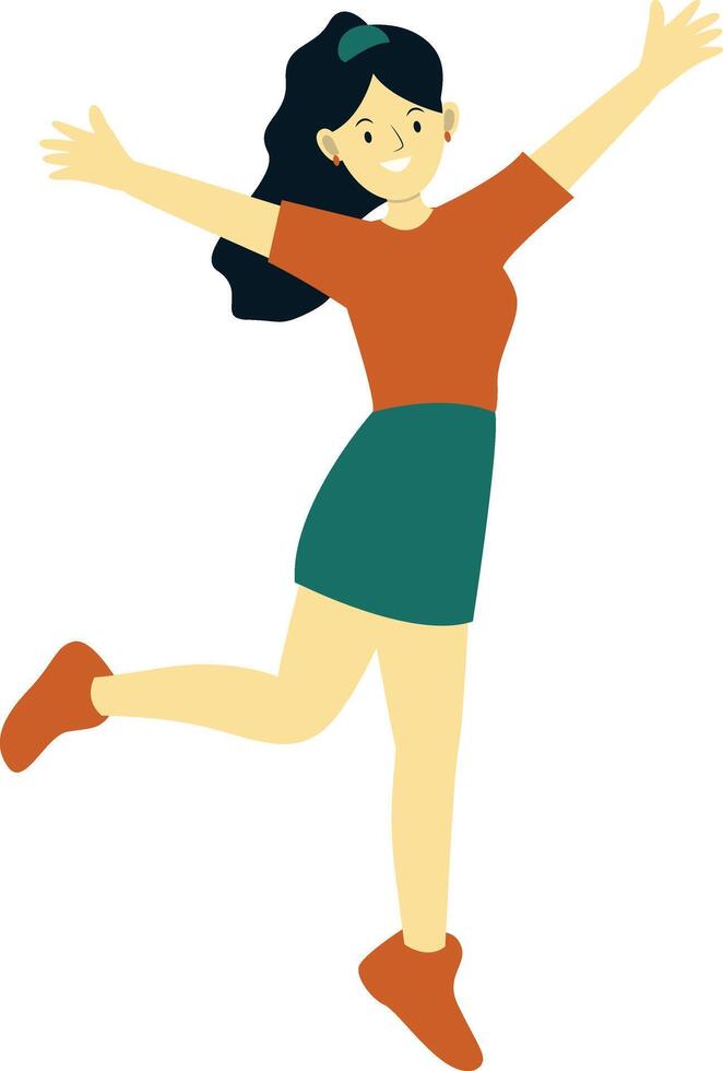 Young Girl Jumping in Cheerful Expression vector