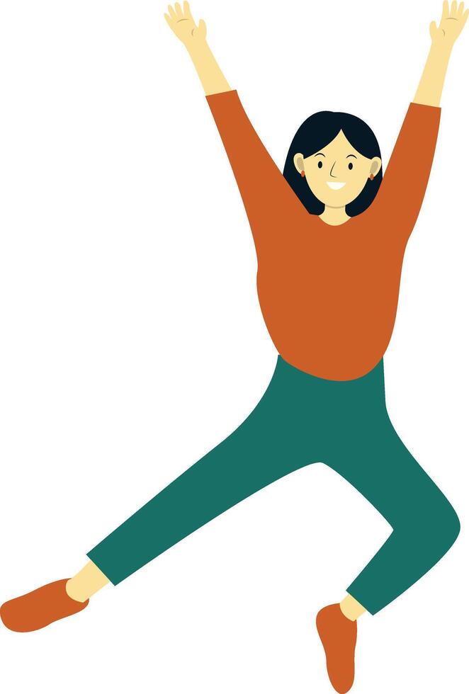 Young Girl Jumping in Cheerful Expression vector