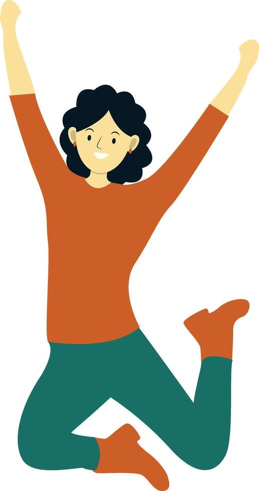 Young Girl Jumping in Cheerful Expression vector