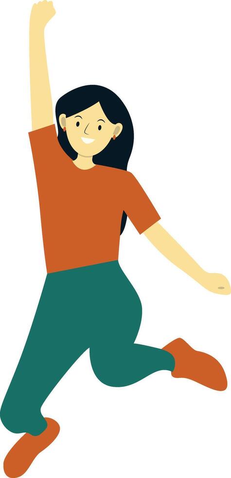 Young Girl Jumping in Cheerful Expression vector