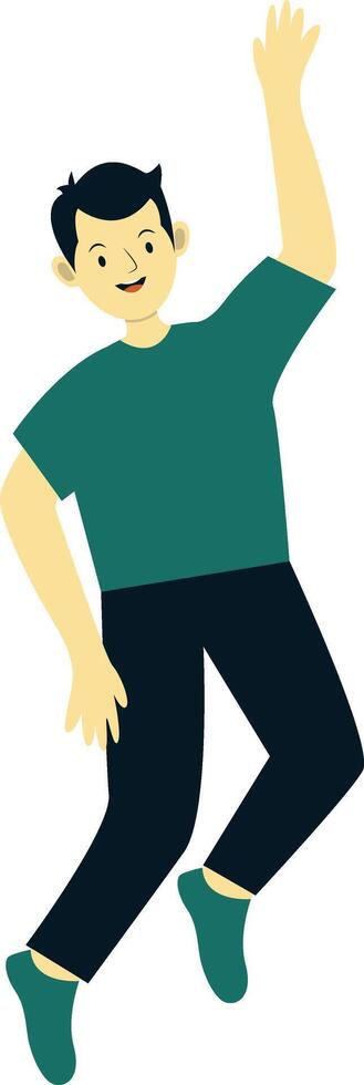 Young Male Jumping in Green Casual Clothes vector