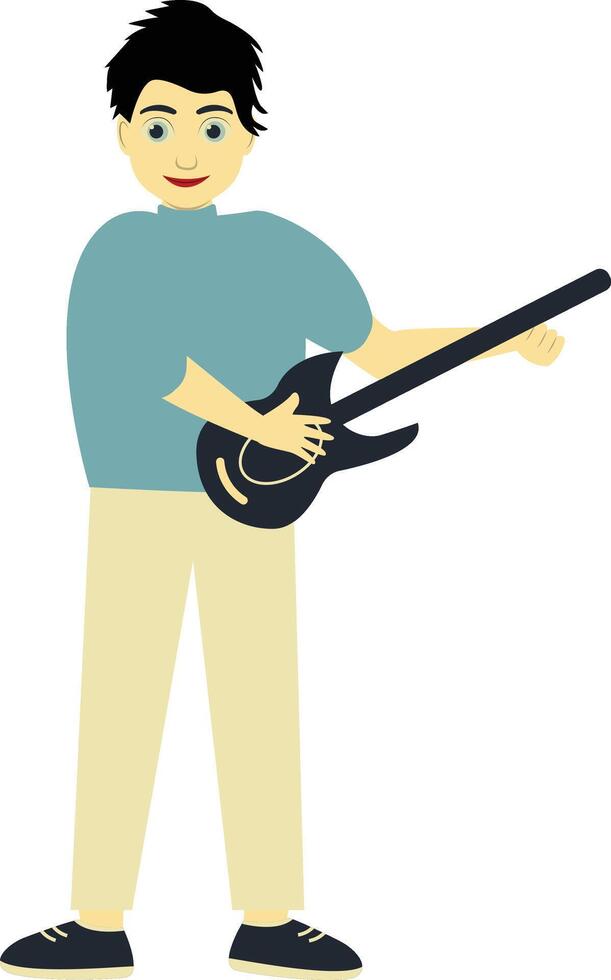 Young Boy Playing Guitar Instrument vector
