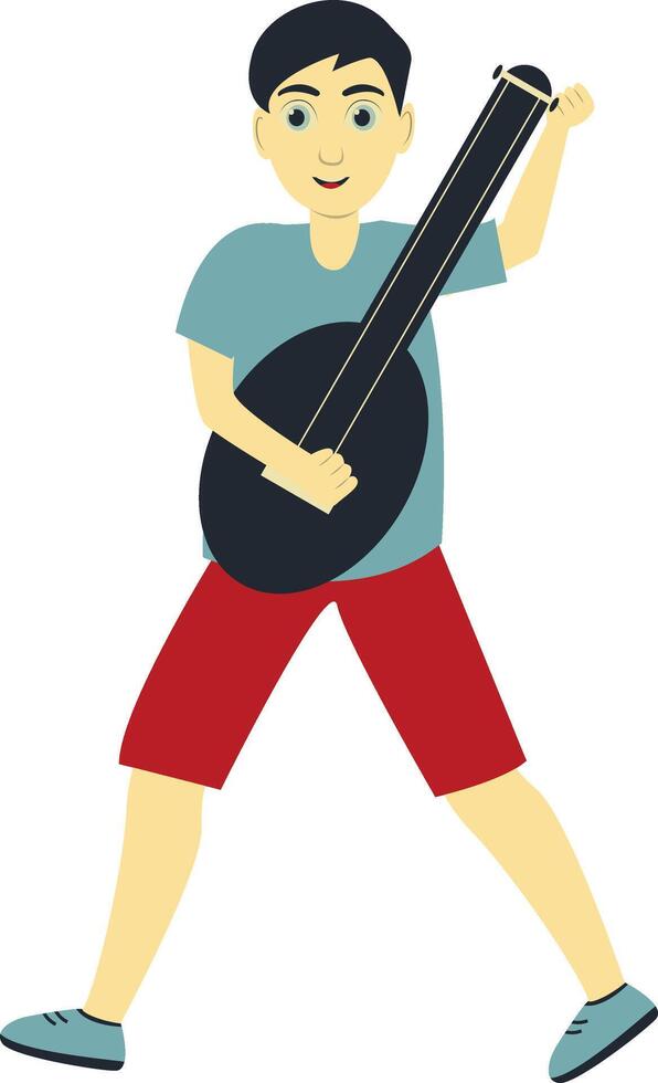 Young Boy Playing Guitar Instrument vector