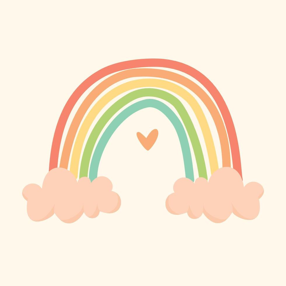cute rainbow with clouds with hand drawn style vector