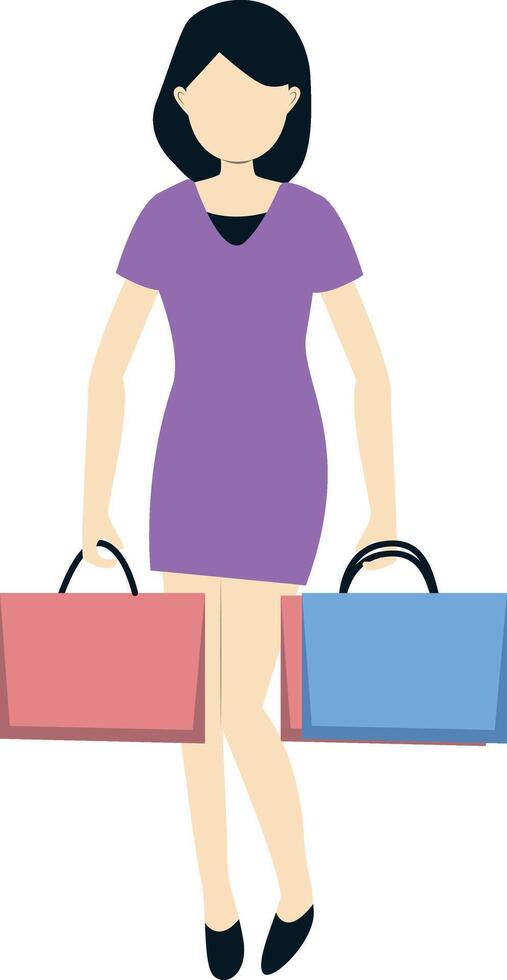 Beauty Woman Shopping in Purple Dress vector