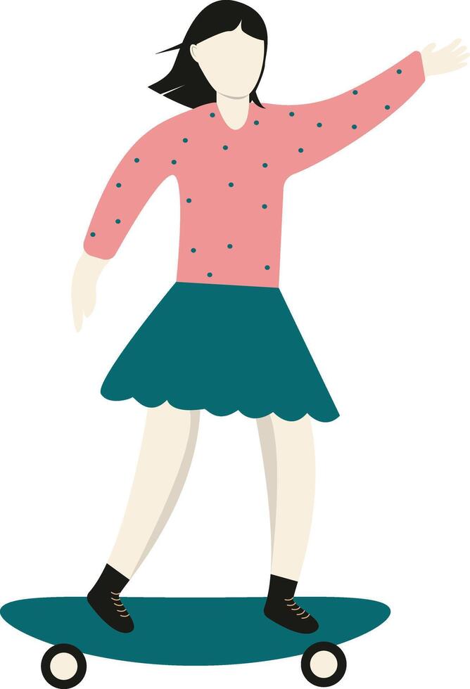 Young Female Playing Skateboard with Flat Design vector