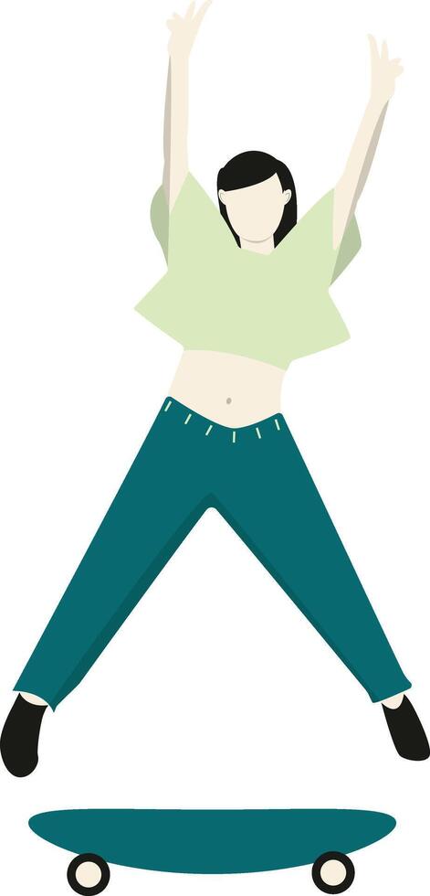 Young Girl Playing Skateboard in Flat Design vector