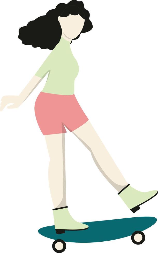 Young Women Playing Skateboard on White Background vector
