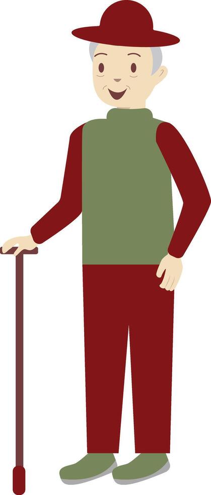 Senior Male with Cane and Hat vector