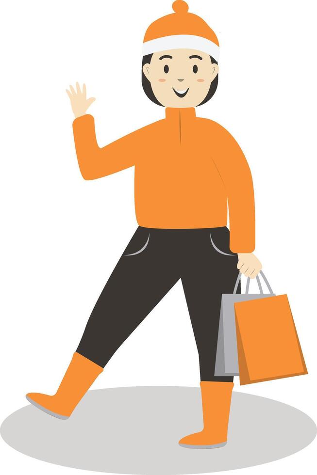 Woman Walking Holding Bag in Autumn vector