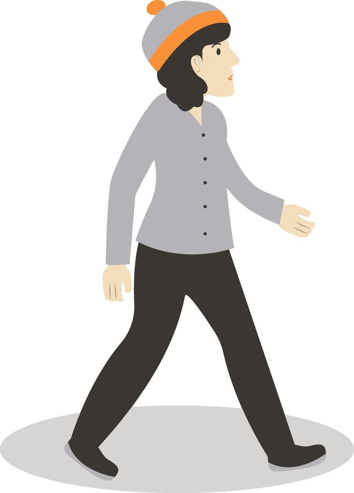 Woman Walking with Hat in Autumn vector