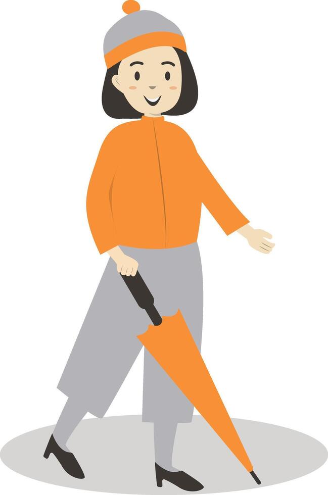 Women Walking Holding Umbrella in Autumn vector
