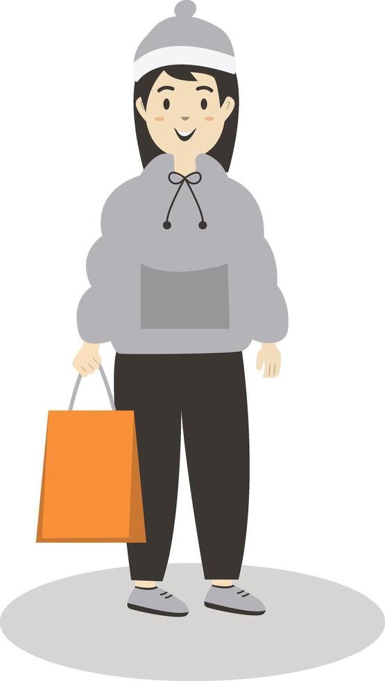 Woman Walking Holding Bag in Autumn vector