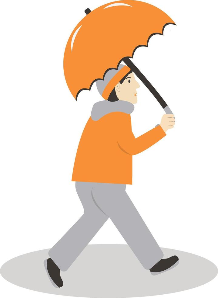 Men Walking Holding Umbrella in Autumn vector
