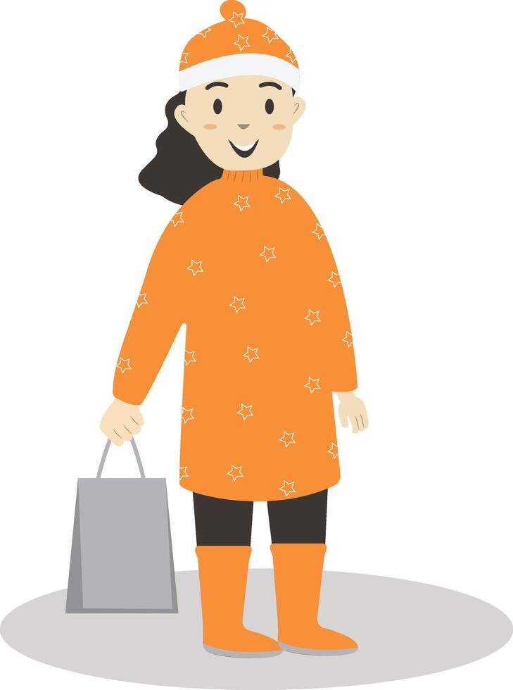 Woman Walking Holding Bag in Autumn vector