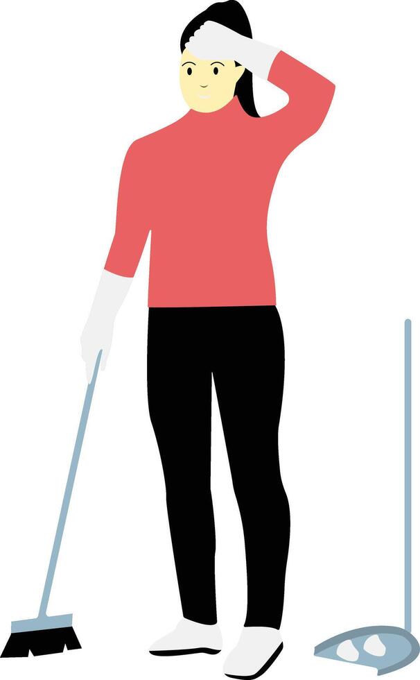 Woman Cleaning Dust on Floor with Broom vector