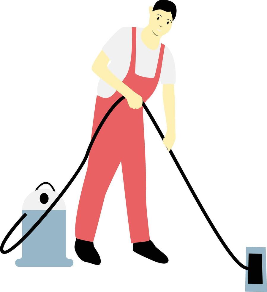 Man Cleaning Floor with Vacuum vector