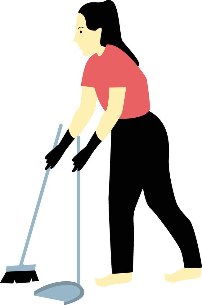 Woman Cleaning Dust on Floor with Broom vector
