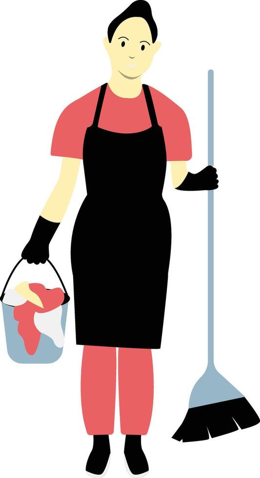 Girl Cleaning Floor with Broom vector