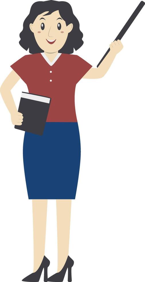 Woman Teacher Carrying Book and Stick vector