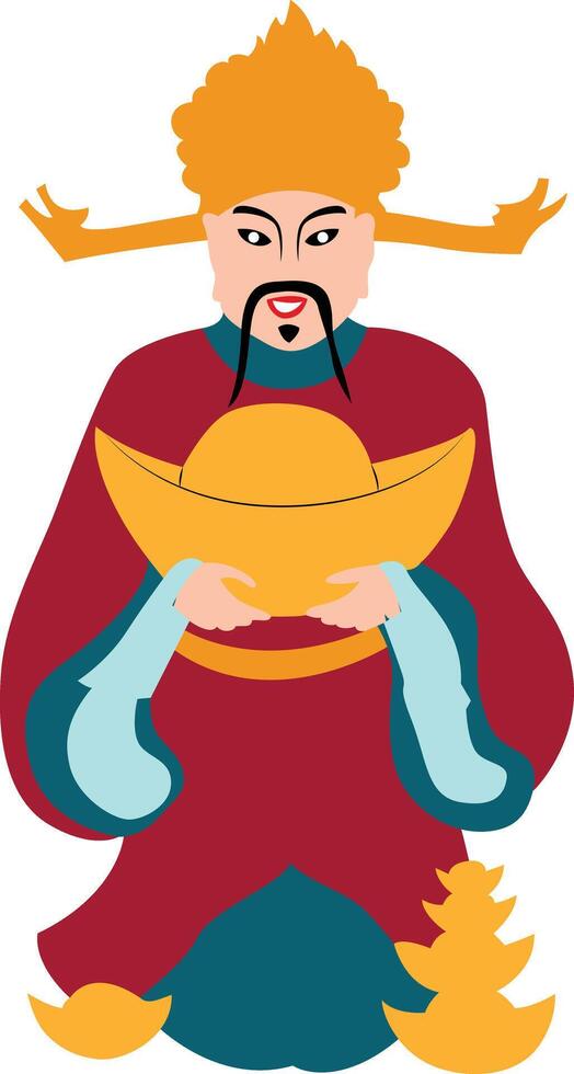 Chinese God of Wealth with Ingot, caishen vector