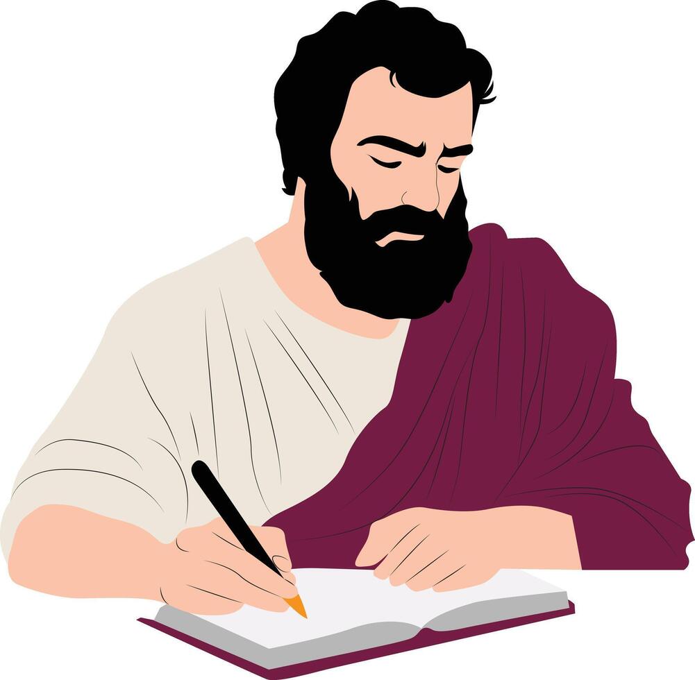 Timon of Phlius thinking and writing portrait vector