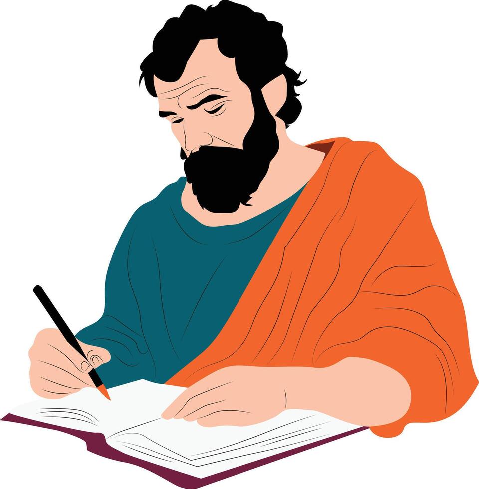 Timon of Phlius thinking and writing portrait vector