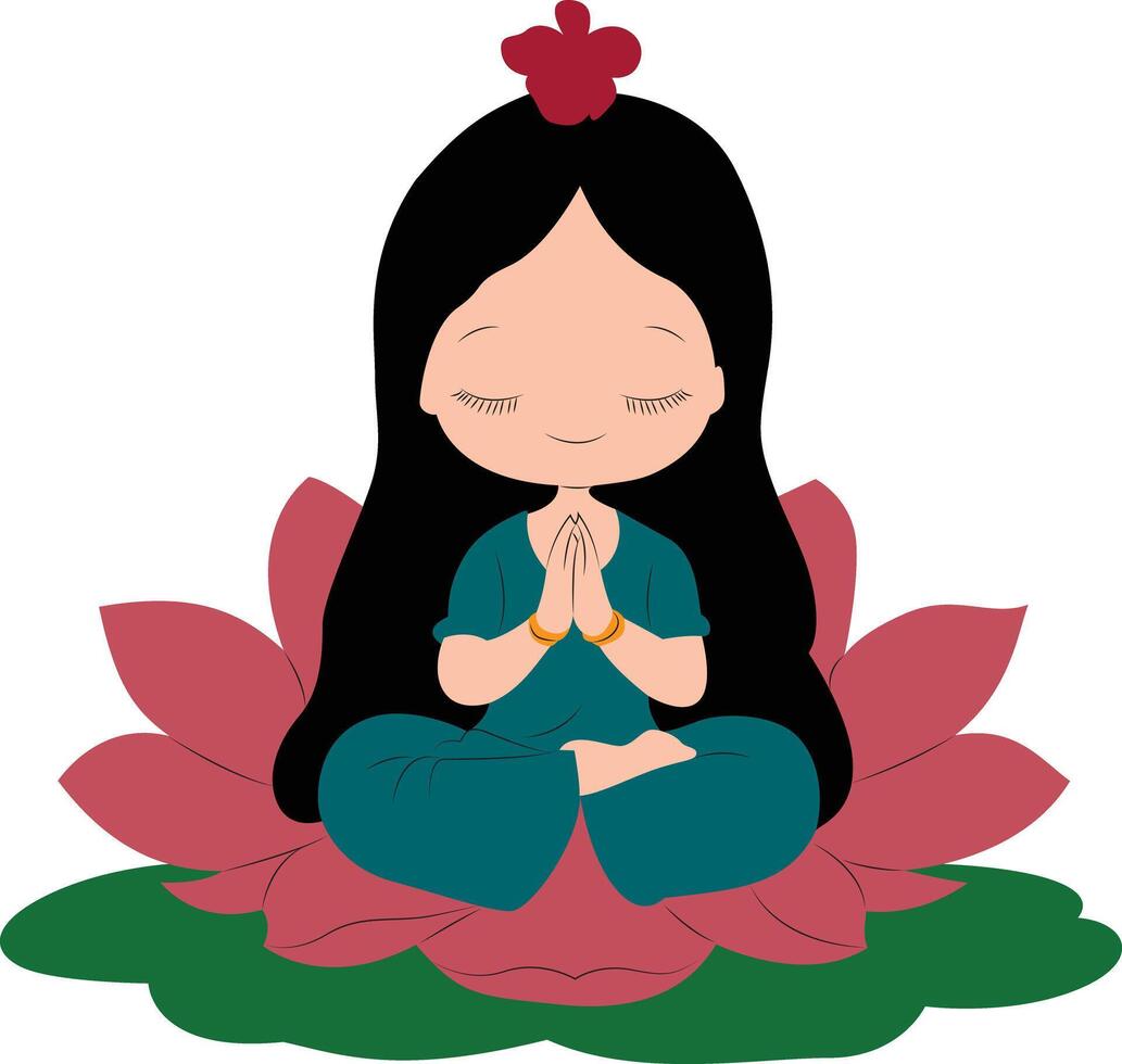 Cute Bhumi goddess sitting on Lotus vector