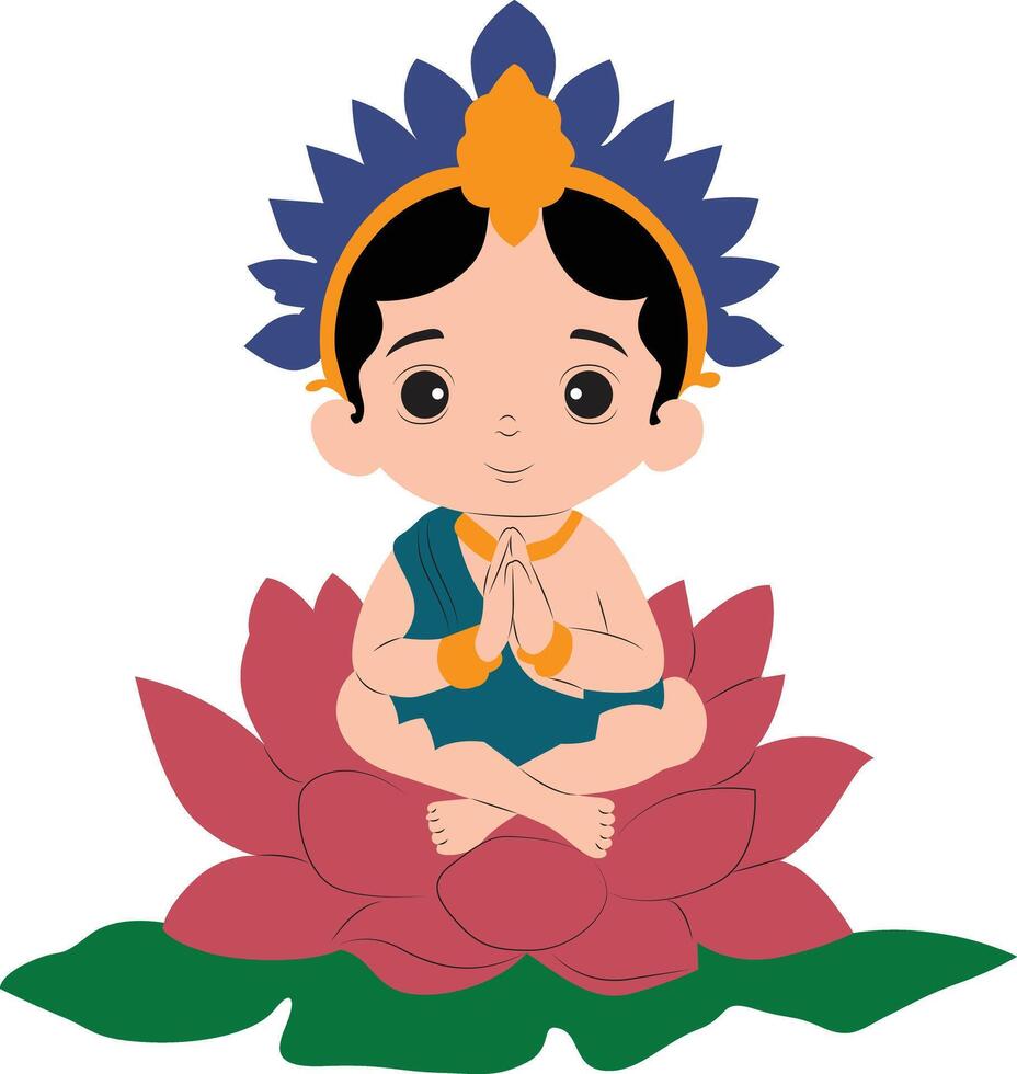 Cute Ayyappan god sitting on Lotus vector