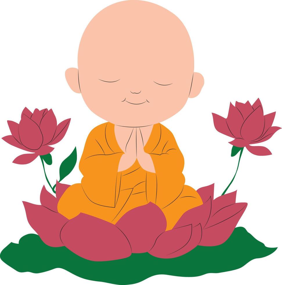Cute Buddha god sitting on Lotus vector